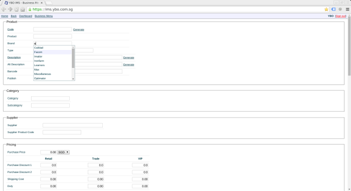 Drop down list on grouping field